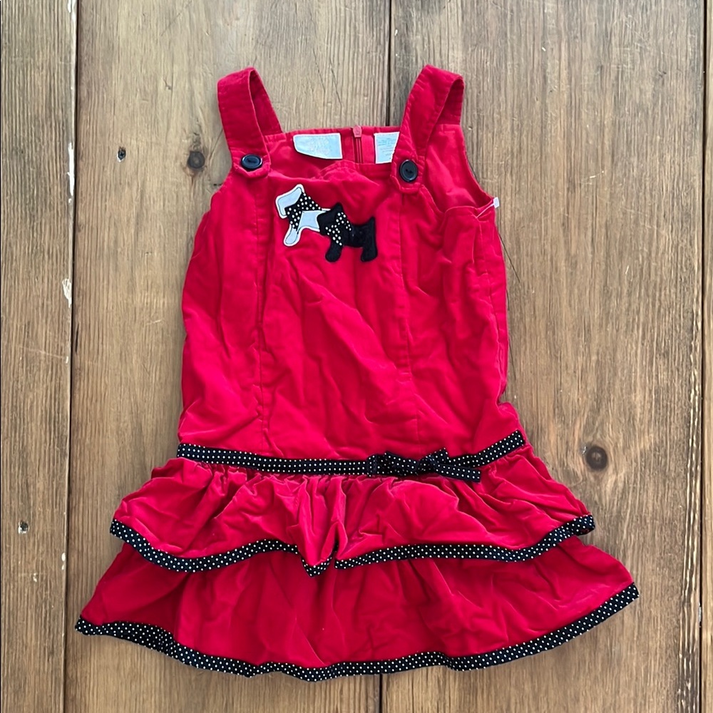 VTG 90s Little Bitty Red Ruffled Tiered Scotty Dog Corduroy Dress